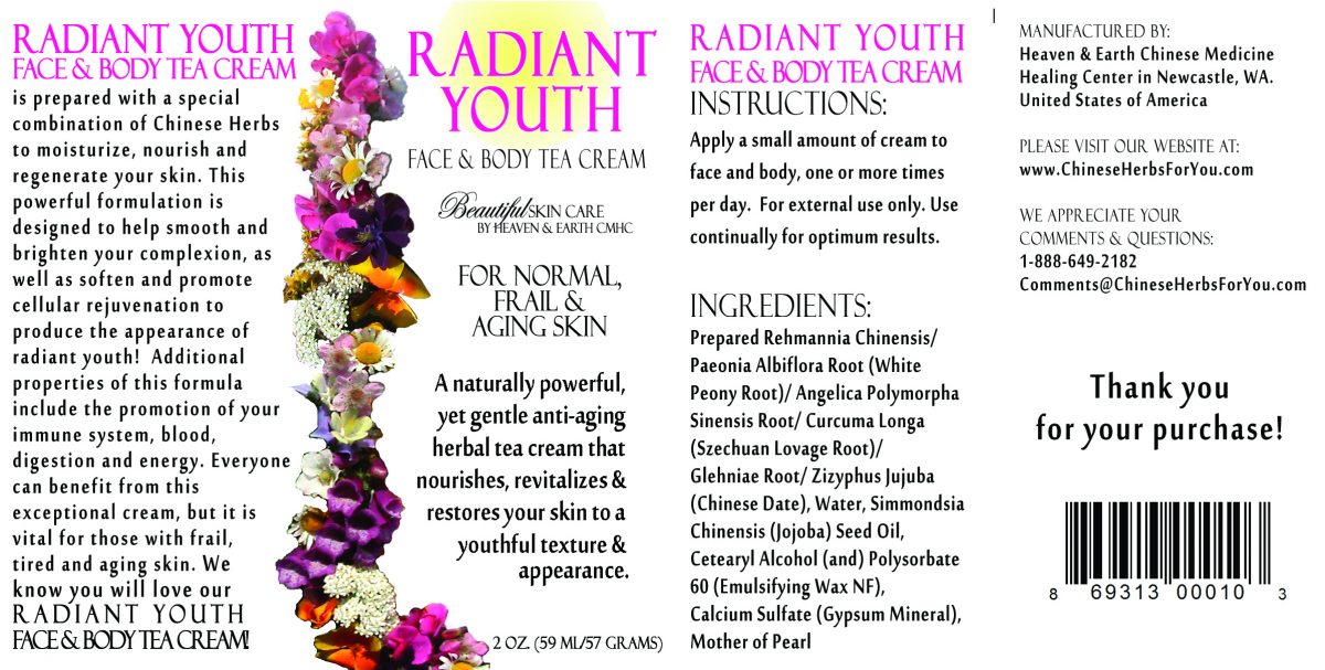 Radiant Youth Face & Body Herbal Tea Cream - Full Label