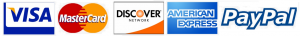 We accpetVISA MASTERCARD DISCOVER AMERICAN EXPRESS PAYPAL 