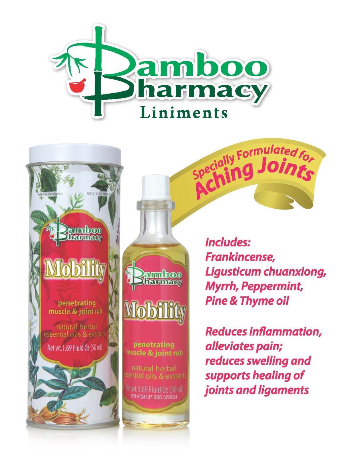 Bamboo Pharmacy Mobility Oil Health Benefits Promotional Graphic